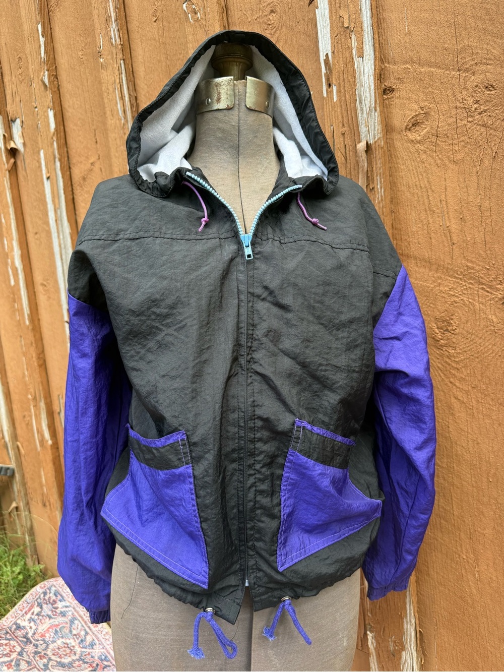 Black and Purple Hooded Windbreaker Jacket